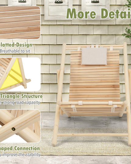 Giantex Wood Lounge Chair Outdoor - Folding Beach Chair with Detachable Headrest