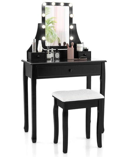 CHARMAID Makeup Vanity Desk with Lighted Mirror, 3 Color Lighting Modes, Adjustable Brightness, 3 Drawers