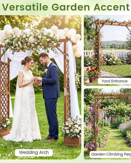 Giantex 87in Tall Wooden Garden Arbor with Planter Boxes & Hanging Roof