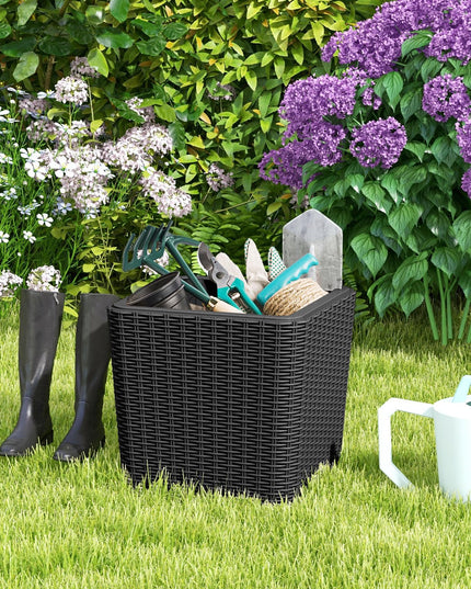 Giantex Small Outdoor Side Table - 11.5 Gallon Deck Box with Removable Lid & Wicker-woven