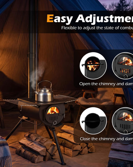 Giantex Hot Tent Stove Portable Wood Burning Stove w/ 5 Chimney Pipes