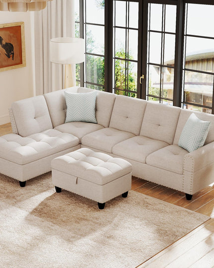 Giantex 98" L Shaped Sofa with Movable Storage Ottoman