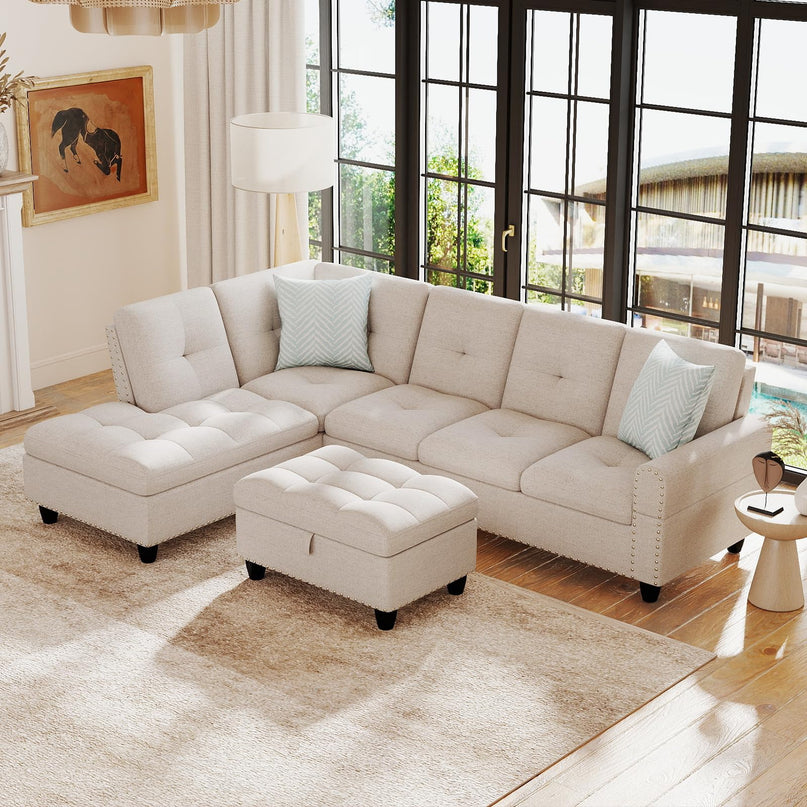 Giantex 98" L Shaped Sofa with Movable Storage Ottoman