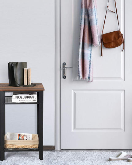 Side Table Industrial 3-Tier W/Mesh Shelves