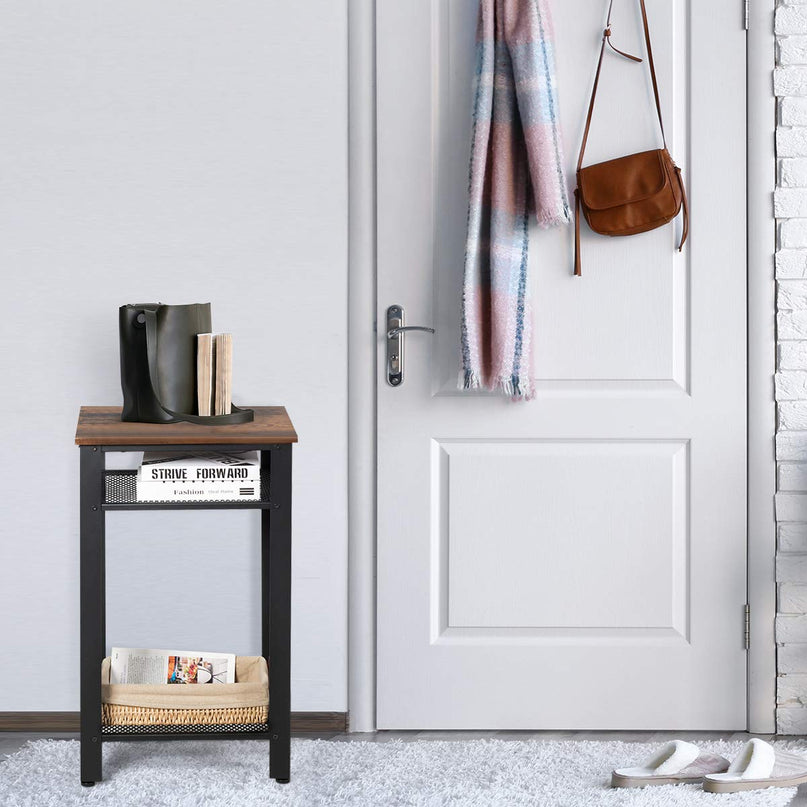 Side Table Industrial 3-Tier W/Mesh Shelves