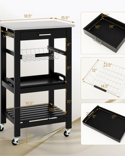 Giantex Rolling Kitchen Storage Cart with Stainless Steel Tabletop