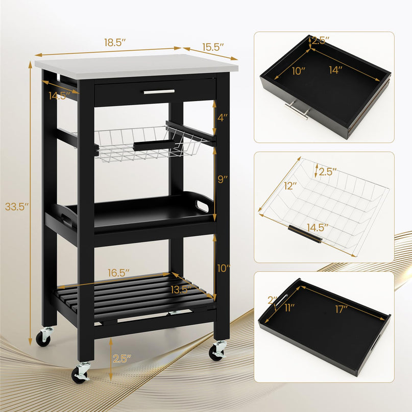 Giantex Rolling Kitchen Storage Cart with Stainless Steel Tabletop