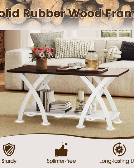 Giantex 2 Tier Wood Center Table with Storage Shelf & X Shaped Support Legs