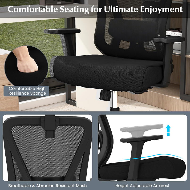 Giantex Ergonomic Mesh Office Chair, Height Adjustable Swivel Task Chair with Reclining Backrest, Adjustable Lumbar Support