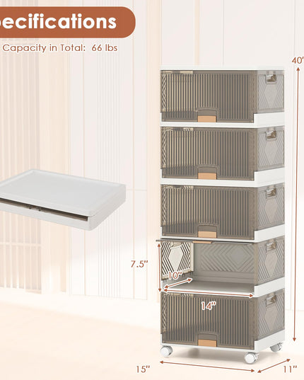 Giantex 5 Tier Stackable Storage Bins with Lids with Detachable Wheels & Flip-Up Doors