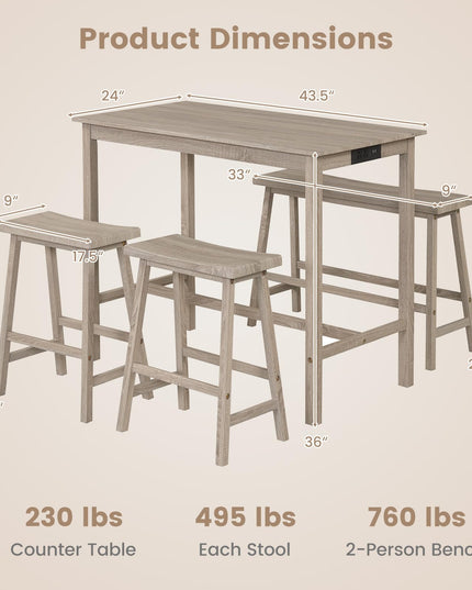 Giantex 4-Piece Counter Height Dining Table Set with Power Outlet