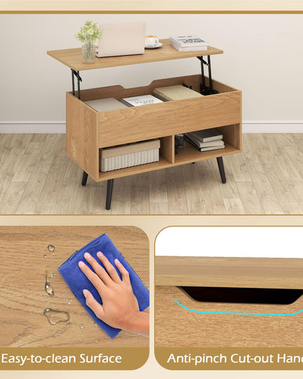 Giantex Lift Top Coffee Table w/Hidden Compartment & 2 Open Shelves