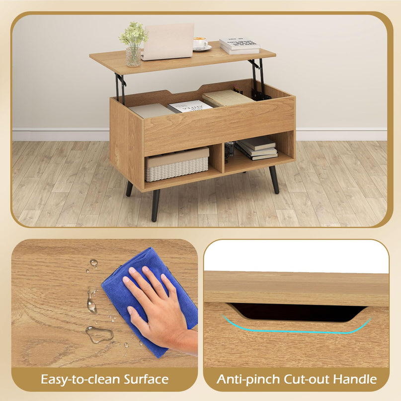 Giantex Lift Top Coffee Table w/Hidden Compartment & 2 Open Shelves