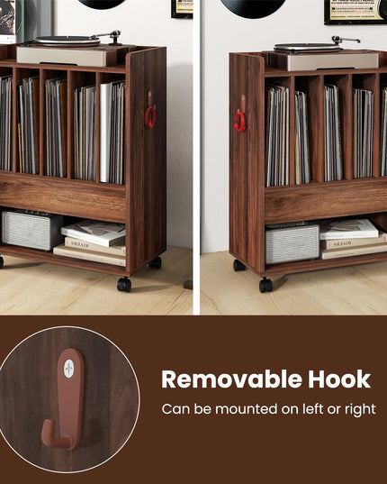 Giantex Record Player Stand, Rolling Turntable Stand with Drawer, Hook & Lockable Wheels