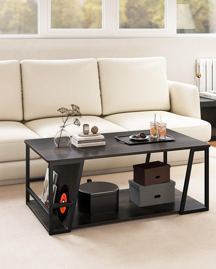 Giantex Modern 2-Tier Rustic Wood Rectangular Geometric Coffee Table with Storage