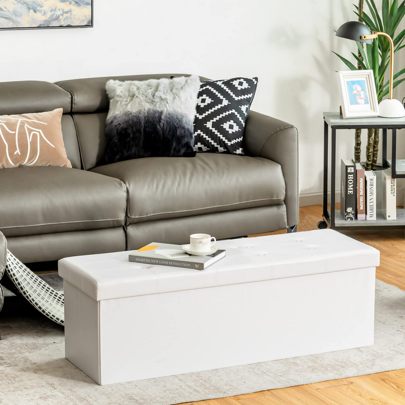 Giantex 45" Folding Storage Ottoman Bench, Faux Leather