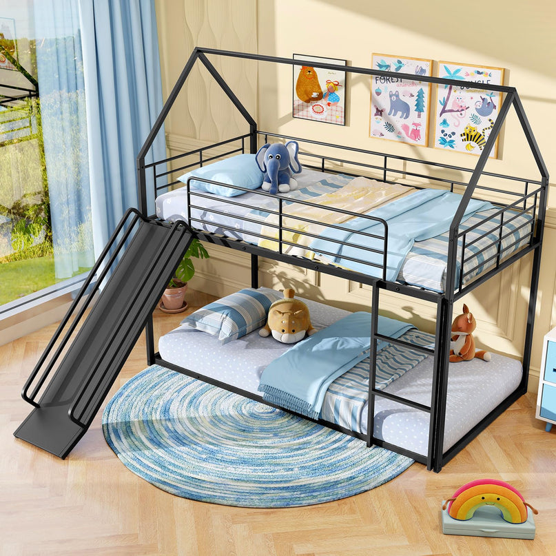 Giantex Twin Over Twin Bunk Bed with Slide & Ladder