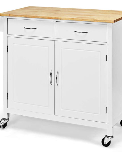 Giantex Kitchen Island, Rolling Kitchen Cart, Wood Counter Top, Bar Dining Room Organizer Furniture, White