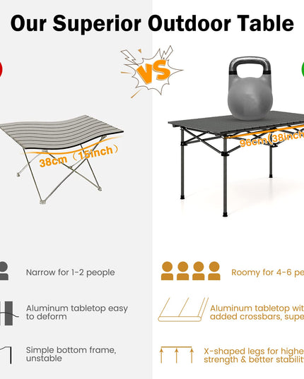 Giantex Folding Camping Table for 4-6 People, Roll-Up Lightweight Picnic Table with Large Aluminum Tabletop & Carrying Bag (Black)