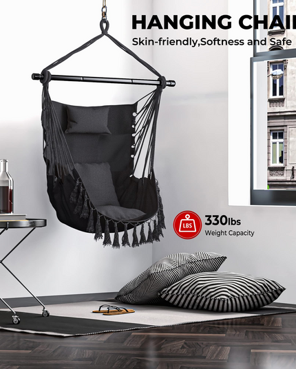 Hanging Chair Hammock Swing Chair - with Sturdy Steel Hanging Bar