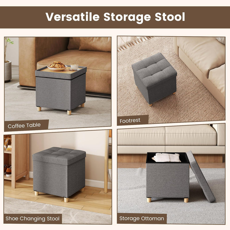 Giantex Small Storage Ottoman Cube with Tray Lid