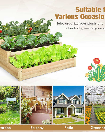 Giantex 3 Tier Raised Garden Bed, Wood Planter Box 48 x 48 x 22 Inch Vegetable Flower Herb Fruit Growing Bed Kit