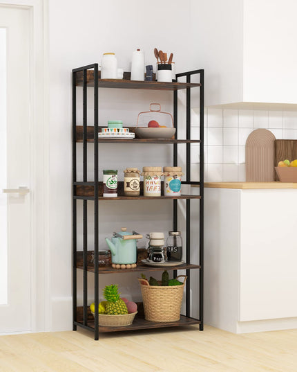 Giantex 5-Tier Industrial Bookshelf Rustic Brown - Metal Frame 61" Tall