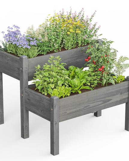 Set of 2 Raised Garden Bed, 34" x 33.5" x 28.5" (L x W x H)