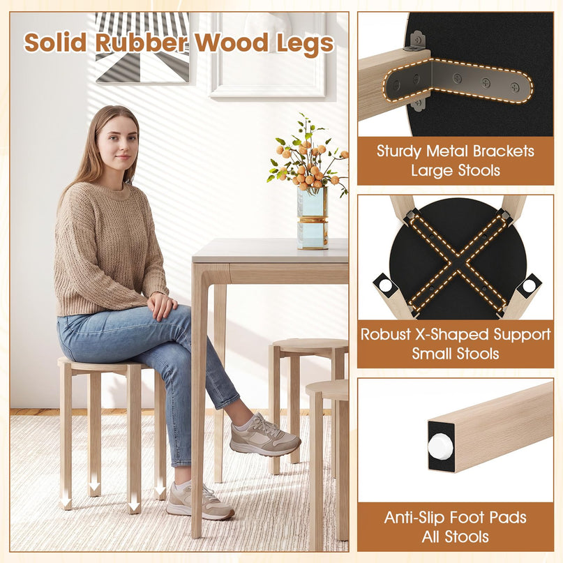 Giantex Stackable Stools Set of 4 Solid Wood Nesting Stools