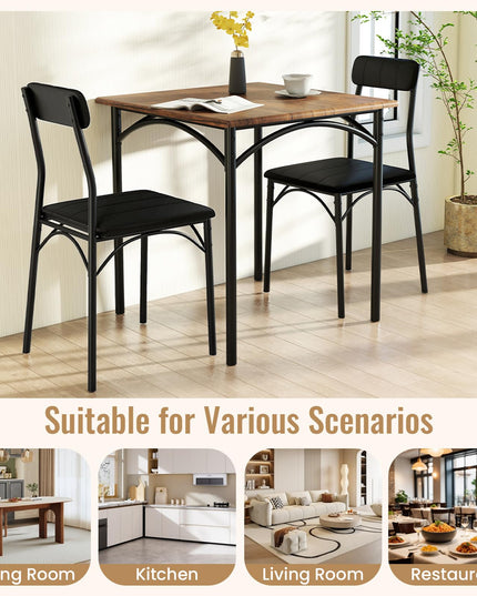 Giantex Square Kitchen Table with 2 Upholstered Armless Chairs | Space-Saving Dinette Set for Small Spaces