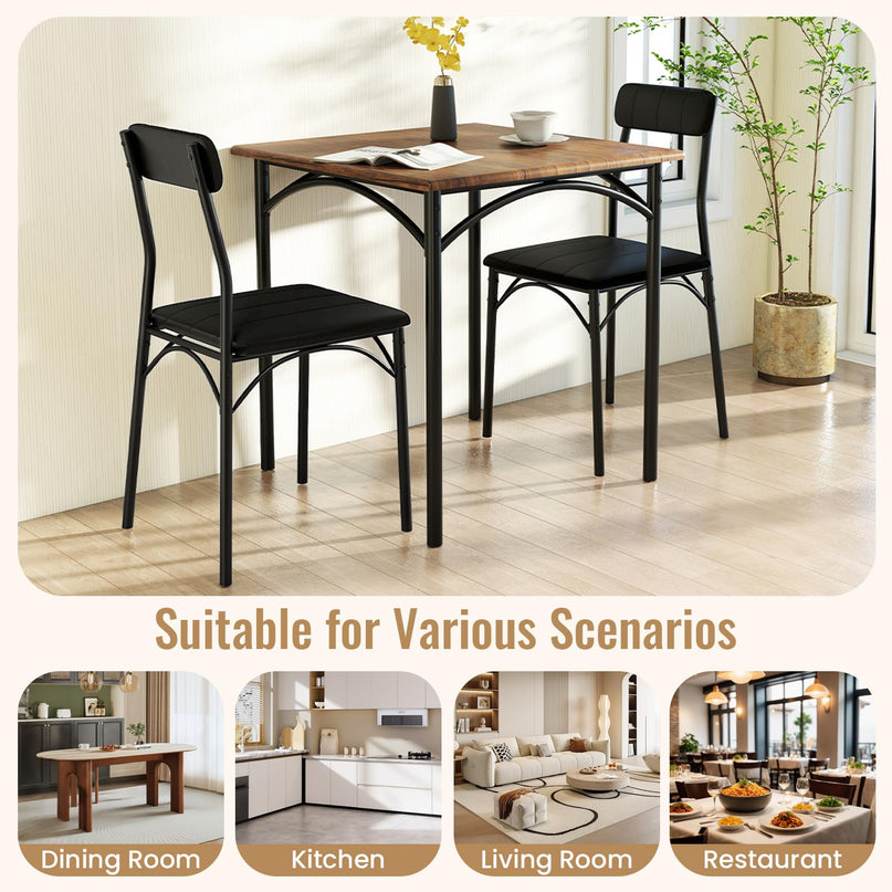 Giantex Square Kitchen Table with 2 Upholstered Armless Chairs | Space-Saving Dinette Set for Small Spaces