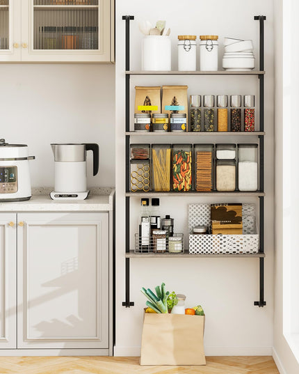 Giantex 4-Tier Industrial Bookshelf, Wall Mounted Pipe Shelving Unit, Floating Shelves with Metal Frame