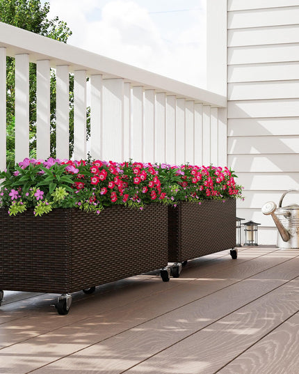 Giantex Set of 1/2 Wicker Raised Garden Bed with Wheels (38”x12”x14”)