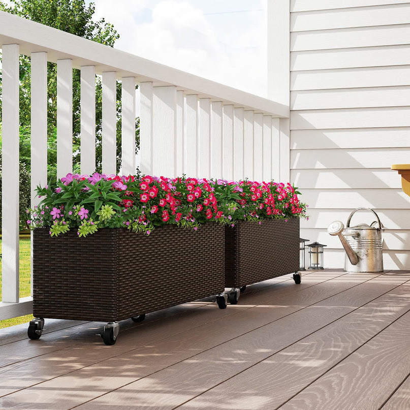 Giantex Set of 1/2 Wicker Raised Garden Bed with Wheels (38”x12”x14”)