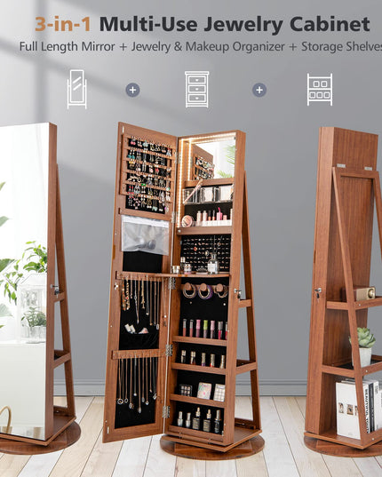 Jewelry Armoire, Walnut - Giantex