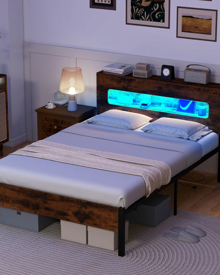Cadre de lit double Giantex avec lumières LED et station de recharge