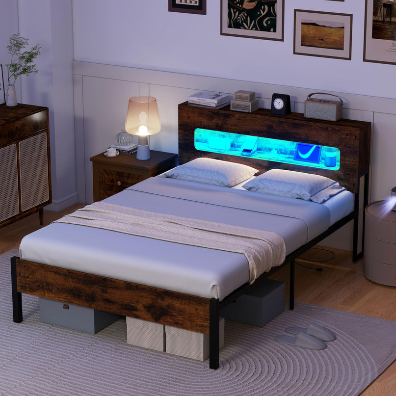 Cadre de lit double Giantex avec lumières LED et station de recharge