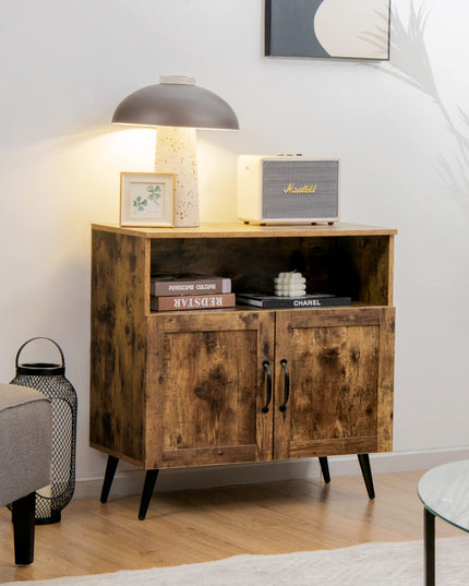 Giantex Mid-Century Storage Cabinet, Wooden Floor Cabinet with 2 Doors, Rustic Brown