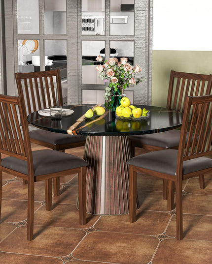 Giantex Wooden Dining Chairs Set, Upholstered Kitchen Chairs w/Slat Back, Wear-Resistant PVC Leather