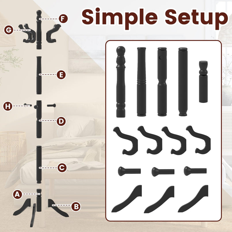 Giantex Solid Wood Coat Rack with 3 Adjustable Heights and 11 Hooks