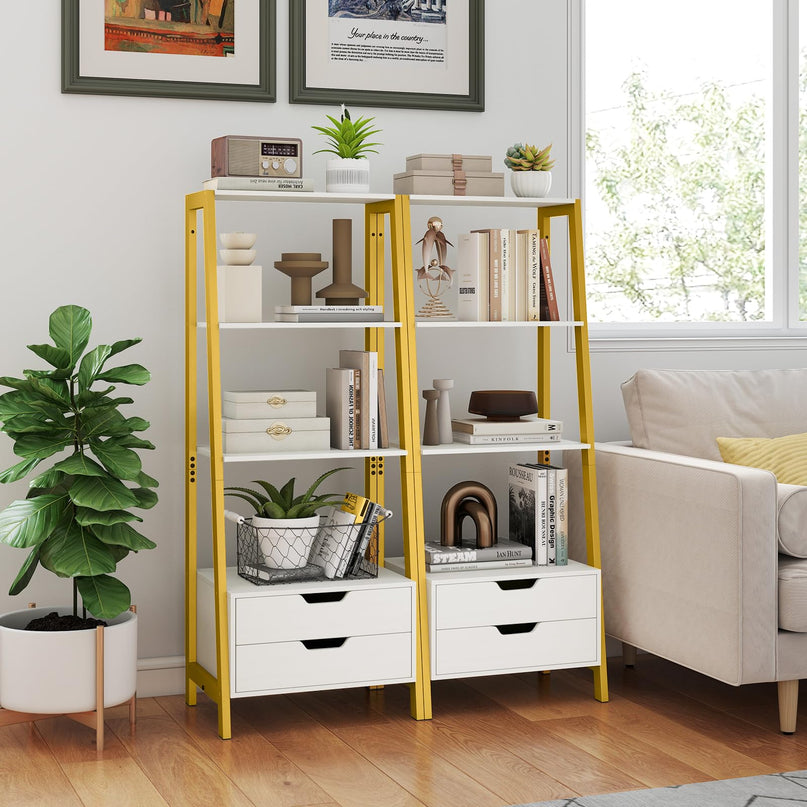 Giantex 4 Tier Bookshelf with 2 Drawers for Study
