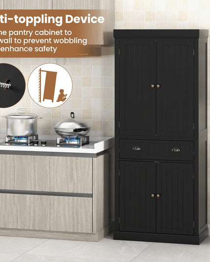 Giantex Pantry Organizers and Storage, 72" Tall Kitchen Cabinet with 2-Door Cabinets & Drawer, Buffet Sideboard