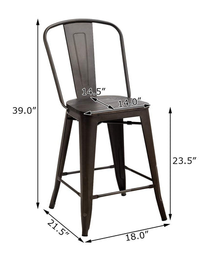 Giantex Tolix Style Dining Stools with Wood Seat and Backrest, Industrial Metal Counter Height Stool