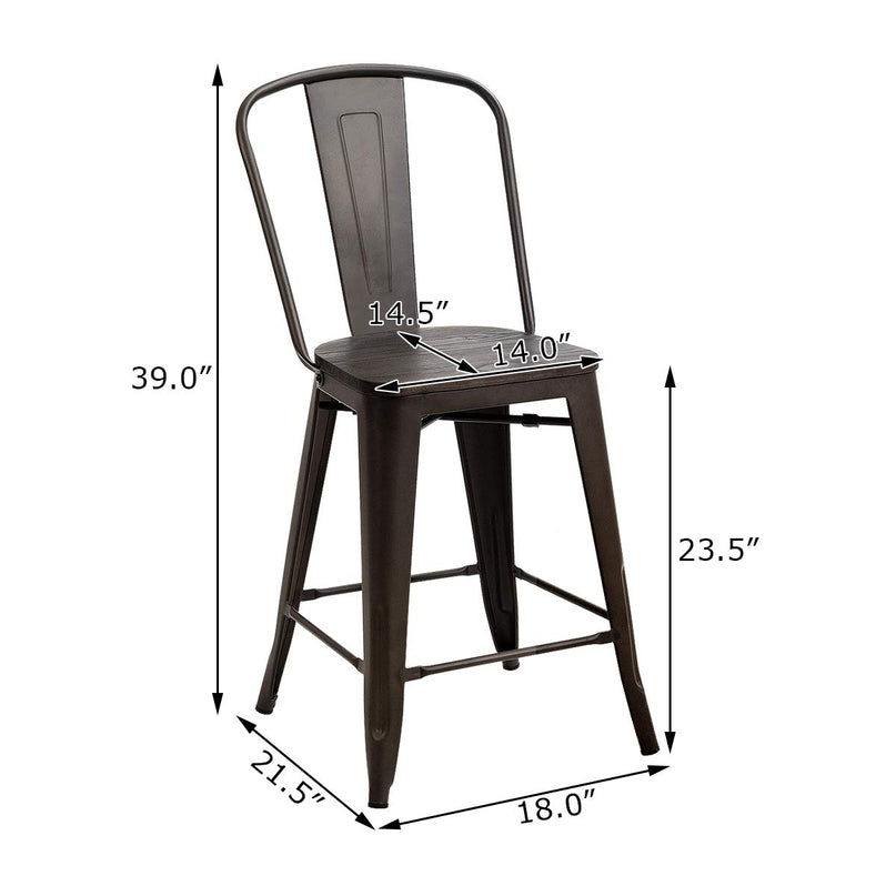 Giantex Tolix Style Dining Stools with Wood Seat and Backrest, Industrial Metal Counter Height Stool