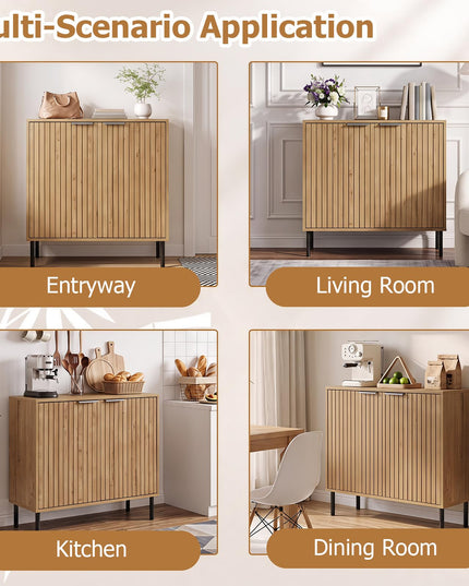 GIANTEX Fluted Buffet Cabinet | 2-Door Sideboard w/Storage