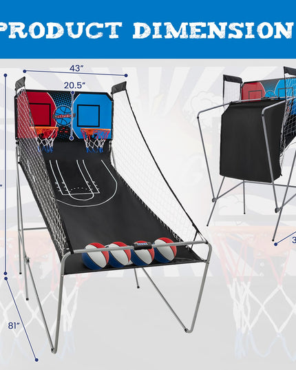 Giantex Folding Basketball Arcade Game, Dual Shot Electronic Basketball Hoop Arcade Game with 8 Game Modes
