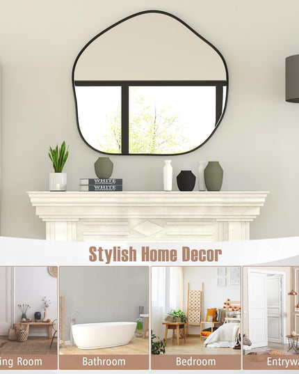 CHARMAID Irregular Wall Mirror, Asymmetrical Mirror Wall Mounted with Metal Frame and Wood Back Broad