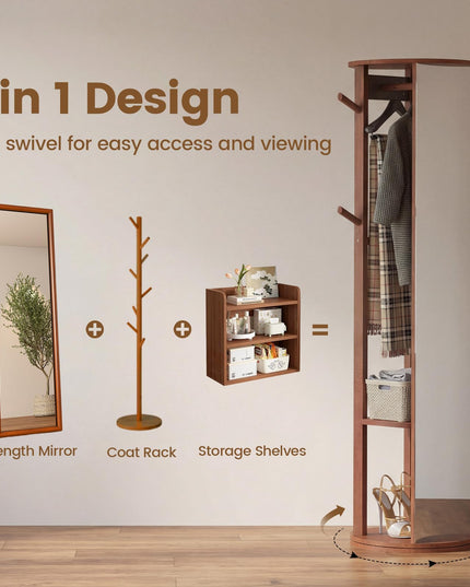 Miroir sur pied en bois Giantex 66" avec 2 tringles à vêtements pour chambre à coucher