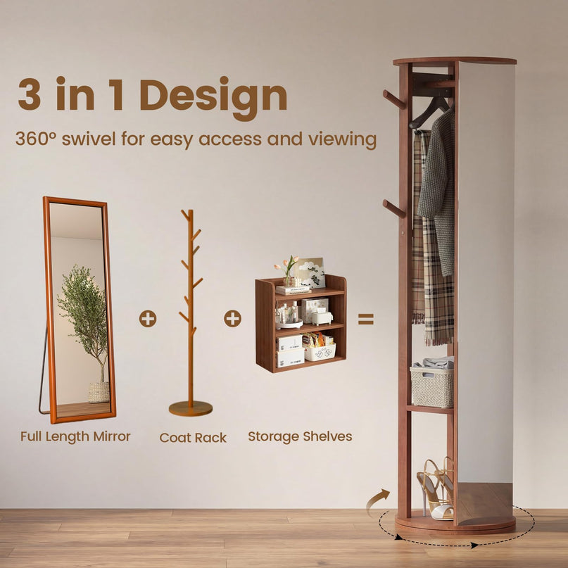 Giantex 66" Wood Floor Standing Mirror with 2 Clothes Rods for Bedroom