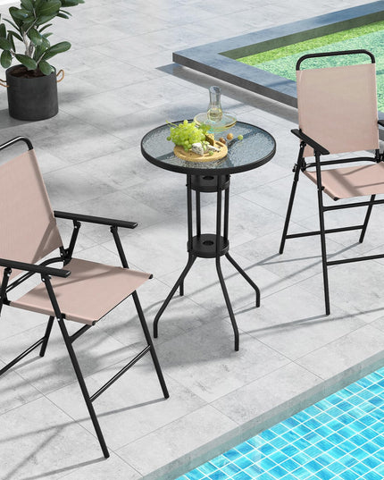 Giantex 3 PCS Outdoor Bistro Set, Patio Bar Table with 2 Folding Chairs